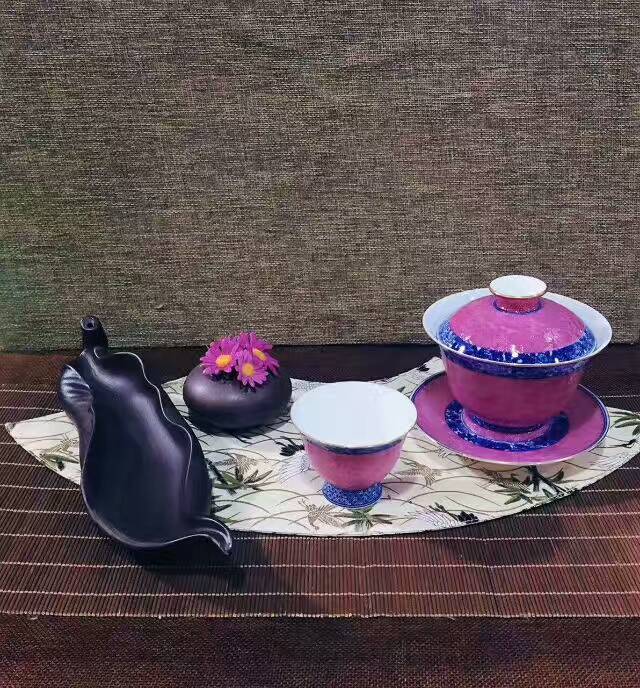 景德镇手工扒花粉彩盖碗